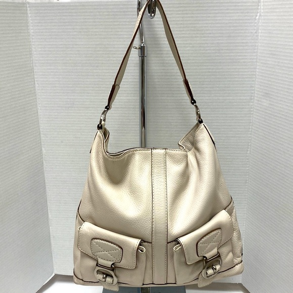 Michael Kors Pebbled Leather Hobo Shoulder Bag (Color:cream w/ silver hardware) - Picture 1 of 8